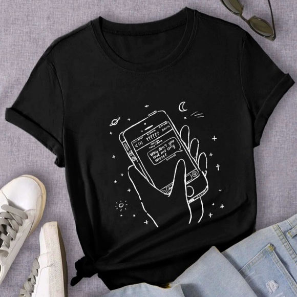 100% Cotton Unisex Black Figure Printed Stretch Short Sleeves Medium Length Tee - Picture 1 of 5